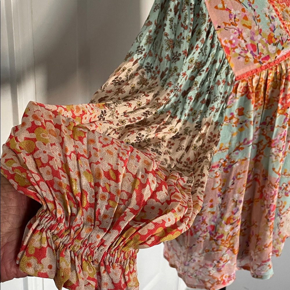 Bla-nk Miranda Peasant Blouse Floral Patchwork Size S Boho Babydoll Ruffled - Picture 5 of 12